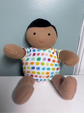 LOVEVERY Love Every Organic Cotton Baby Doll Plush Black Hair Tan Skin Tone 8”